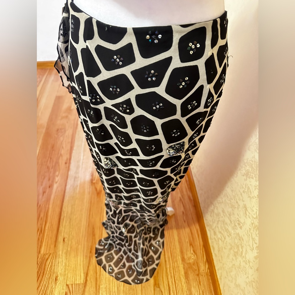 Chetta B Long Maxi Mermaid with sequence, Skirt chiffon Giraffe Animal Print It - Picture 3 of 15